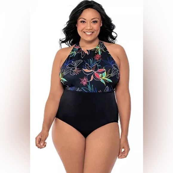 Eco Beach Floral Highneck Swimsuit size 1X - Picture 1 of 8